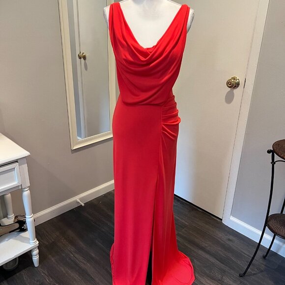 BGBGMaxAzria "Lena" Orange/Red Draped front, Cowl Open Back Gown, Size Small - Picture 4 of 16